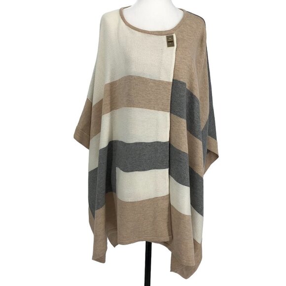 Calvin Klein Colorblock Poncho Creme grey  and Ivory neutral tones gold clasp OS - Picture 4 of 16